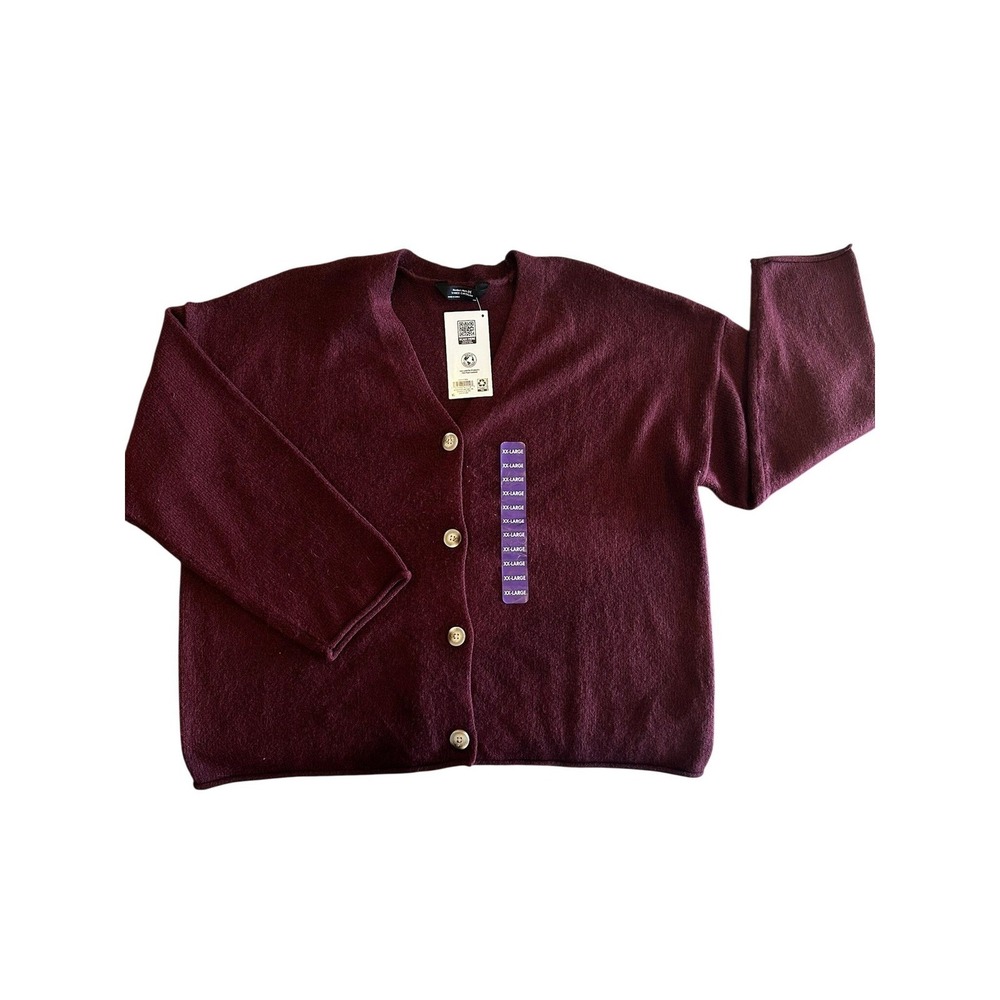 Member's Mark Womens V-Neck Cardigan XXL Black Crimson Burgundy Soft Knit NWT
